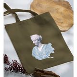 Bk Gift Modern Art Tasarımlı-1 Haki Kumaş Bez Çanta Baskılı Omuz Çantası