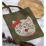 Bk Gift Modern Art Tasarımlı-4 Haki Kumaş Bez Çanta Baskılı Omuz Çantası