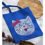 Bk Gift Modern Art Tasarımlı-4 Mavi Kumaş Bez Çanta Baskılı Omuz Çantası