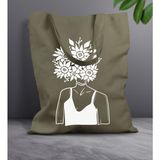 Bk Gift Modern Art Tasarımlı-5 Haki Kumaş Bez Çanta Baskılı Omuz Çantası