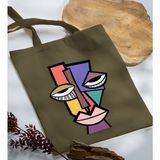 Bk Gift Modern Art Tasarımlı-6 Haki Kumaş Bez Çanta Baskılı Omuz Çantası