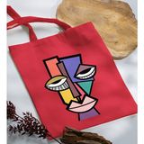 Bk Gift Modern Art Tasarımlı Kırmızı Kumaş Bez Çanta Baskılı Omuz Çantası -5