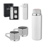Bk Gift Paslanmaz Çelik 500ML 3 Bardaklı Sızdırmaz Termos Seti-Beyaz, Vakumlu Termos Set