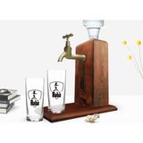 Bk Gift Renkli Baskılı Godfather Baba Tasarımlı Ikili Rakı Bardağı ve Ahşap Rakı Standı Hediye Seti-15