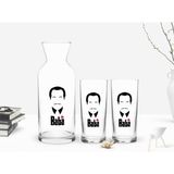 Bk Gift Renkli Baskılı Godfather Baba Tasarımlı Ikili Rakı Bardağı ve Karaf Hediye Seti-12