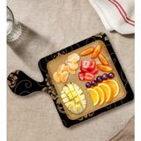 Bk Gift Retro Motif Tasarımlı Kare Şeklinde Doğal Ahşap Servis ve Sunum Tabağı Model 10 - 1 Adet