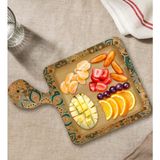 Bk Gift Retro Motif Tasarımlı Kare Şeklinde Doğal Ahşap Servis ve Sunum Tabağı Model 11 - 1 Adet