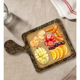 Bk Gift Retro Motif Tasarımlı Kare Şeklinde Doğal Ahşap Servis ve Sunum Tabağı Model 16 - 1 Adet