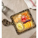 Bk Gift Retro Motif Tasarımlı Kare Şeklinde Doğal Ahşap Servis ve Sunum Tabağı Model 6 - 1 Adet