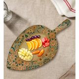 Bk Gift Retro Motif Tasarımlı Yaprak Şeklinde Doğal Ahşap Servis ve Sunum Tabağı Model 11 - 1 Adet