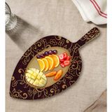 Bk Gift Retro Motif Tasarımlı Yaprak Şeklinde Doğal Ahşap Servis ve Sunum Tabağı Model 13 - 1 Adet