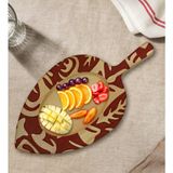 Bk Gift Retro Motif Tasarımlı Yaprak Şeklinde Doğal Ahşap Servis ve Sunum Tabağı Model 2 - 1 Adet