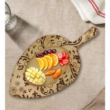 Bk Gift Retro Motif Tasarımlı Yaprak Şeklinde Doğal Ahşap Servis ve Sunum Tabağı Model 3 - 1 Adet