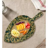 Bk Gift Retro Motif Tasarımlı Yaprak Şeklinde Doğal Ahşap Servis ve Sunum Tabağı Model 8 - 1 Adet