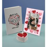Bk Gift Sevgililere Özel Beyaz Defter Dekoratif Çerçeve ve Kalp Taş Obje Kokulu Mum Hediye Seti-12, Sevgiliye Hediye, Sevgililer Günü