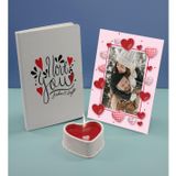 Bk Gift Sevgililere Özel Beyaz Defter Dekoratif Çerçeve ve Kalp Taş Obje Kokulu Mum Hediye Seti-13, Sevgiliye Hediye, Sevgililer Günü