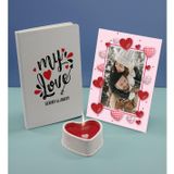 Bk Gift Sevgililere Özel Beyaz Defter Dekoratif Çerçeve ve Kalp Taş Obje Kokulu Mum Hediye Seti-14, Sevgiliye Hediye, Sevgililer Günü