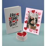 Bk Gift Sevgililere Özel Beyaz Defter Dekoratif Çerçeve ve Kalp Taş Obje Kokulu Mum Hediye Seti-15, Sevgiliye Hediye, Sevgililer Günü