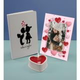 Bk Gift Sevgililere Özel Beyaz Defter Dekoratif Çerçeve ve Kalp Taş Obje Kokulu Mum Hediye Seti-16, Sevgiliye Hediye, Sevgililer Günü