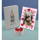 Bk Gift Sevgililere Özel Beyaz Defter Dekoratif Çerçeve ve Kalp Taş Obje Kokulu Mum Hediye Seti-7, Sevgiliye Hediye, Sevgililer Günü