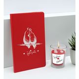 Bk Gift Sevgililere Özel Isimli Kırmızı Defter ve Cam Bardakta Kalp Figürlü Kokulu Mum Hediye Seti-1, Sevgiliye Hediye, Sevgililer Günü
