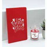Bk Gift Sevgililere Özel Isimli Kırmızı Defter ve Cam Bardakta Kalp Figürlü Kokulu Mum Hediye Seti-10, Sevgiliye Hediye, Sevgililer Günü
