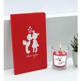 Bk Gift Sevgililere Özel Isimli Kırmızı Defter ve Cam Bardakta Kalp Figürlü Kokulu Mum Hediye Seti-13, Sevgiliye Hediye, Sevgililer Günü