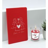 Bk Gift Sevgililere Özel Isimli Kırmızı Defter ve Cam Bardakta Kalp Figürlü Kokulu Mum Hediye Seti-3, Sevgiliye Hediye, Sevgililer Günü