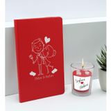 Bk Gift Sevgililere Özel Isimli Kırmızı Defter ve Cam Bardakta Kalp Figürlü Kokulu Mum Hediye Seti-6, Sevgiliye Hediye, Sevgililer Günü
