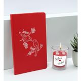 Bk Gift Sevgililere Özel Isimli Kırmızı Defter ve Cam Bardakta Kalp Figürlü Kokulu Mum Hediye Seti-8, Sevgiliye Hediye, Sevgililer Günü