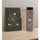Bk Gift Sevgiliye Özel Isimli Gri Termo Defter ve Gri Cam Matara Seti 4