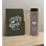 Bk Gift Sevgiliye Özel Isimli Gri Termo Defter ve Gri Cam Matara Seti 9