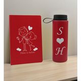 Bk Gift Sevgiliye Özel Isimli Kırmızı Defter ve Cam Matara Hediye Seti-4