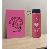 Bk Gift Sevgiliye Özel Isimli Pembe Defter ve Fuşya Cam Matara Hediye Seti