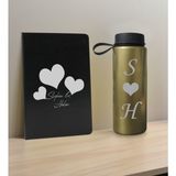 Bk Gift Sevgiliye Özel Isimli Siyah Defter ve Gold Cam Matara Hediye Seti-1