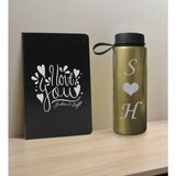 Bk Gift Sevgiliye Özel Isimli Siyah Defter ve Gold Cam Matara Hediye Seti-8, Sevgiliye Hediye, Sevgililer Günü, Yeni Iş Hediyesi