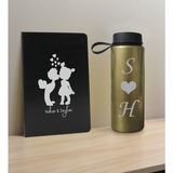 Bk Gift Sevgiliye Özel İsimli Siyah Defter ve Gold Cam Matara Hediye Seti