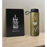 Bk Gift Sevgiliye Özel Isimli Siyah Defter ve Gold Cam Matara Seti 2