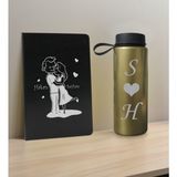 Bk Gift Sevgiliye Özel Isimli Siyah Defter ve Gold Cam Matara Seti 5