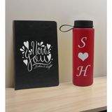 Bk Gift Sevgiliye Özel Isimli Siyah Defter ve Kırmızı Cam Matara Hediye Seti-8, Sevgiliye Hediye, Sevgililer Günü, Yeni iş hediyesi