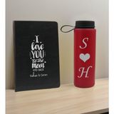 Bk Gift Sevgiliye Özel Isimli Siyah Defter ve Kırmızı Cam Matara Seti 2