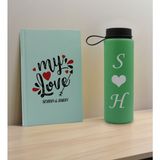 Bk Gift Sevgiliye Özel Isimli Su Yeşili Defter ve Yeşil Cam Matara Hediye Seti-14, Sevgiliye Hediye, Sevgililer Günü, Yeni Iş Hediyesi