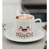 Bk Gift Sevimli Yüz Tasarımlı Mini Seramik Türk Kahvesi Fincanı, Renkli Eğlenceli Kahve Fincanı-3 - 001-Renkli - 100 ml