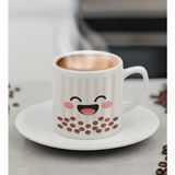 Bk Gift Sevimli Yüz Tasarımlı Mini Seramik Türk Kahvesi Fincanı, Renkli Eğlenceli Kahve Fincanı-5 - 001-Renkli - 100 ml
