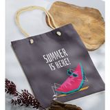 Bk Gift Yaz Temalı Antrasit Halat Saplı Kumaş Plaj Çantası -10 Baskılı Omuz Çantası