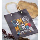 Bk Gift Yaz Temalı Antrasit Halat Saplı Kumaş Plaj Çantası -12 Baskılı Omuz Çantası
