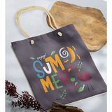 Bk Gift Yaz Temalı Antrasit Halat Saplı Kumaş Plaj Çantası -13 Baskılı Omuz Çantası
