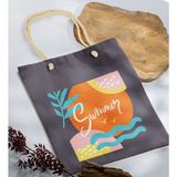 Bk Gift Yaz Temalı Antrasit Halat Saplı Kumaş Plaj Çantası -15 Baskılı Omuz Çantası