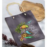 Bk Gift Yaz Temalı Antrasit Halat Saplı Kumaş Plaj Çantası -3 Baskılı Omuz Çantası