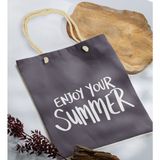 Bk Gift Yaz Temalı Antrasit Halat Saplı Kumaş Plaj Çantası -6 Baskılı Omuz Çantası